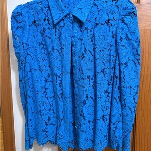 Generation Love Vibrant Blue Lace long sleeve button up Blouse XS
